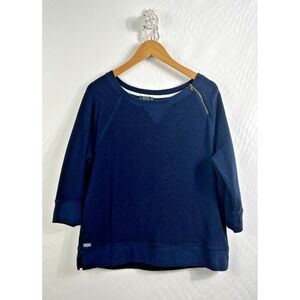 LRL Lauren‎ Jeans Co Ralph Lauren Blue Cotton Knit Sweater XL Women's Zip Detail